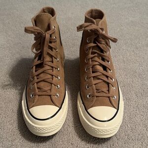 Converse Suede Leather High-Top Sneakers in Brown and Cream EUC